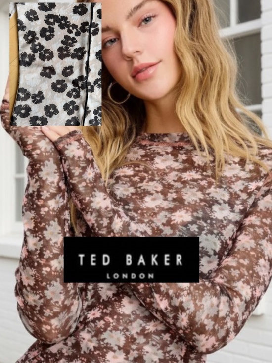 Ted Baker Tops - Ted Baker Brown, Black Daisy mesh top, 1( 2/XS)  GD1247